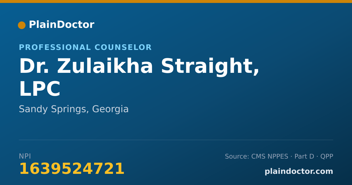 Shareable card for Zulaikha Straight, LPC - Professional Counselor, Sandy Springs, GA