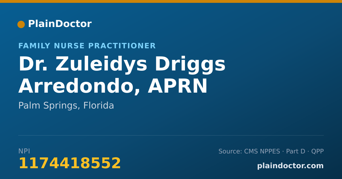 Shareable card for Zuleidys Driggs Arredondo, APRN - Family Nurse Practitioner, Palm Springs, FL