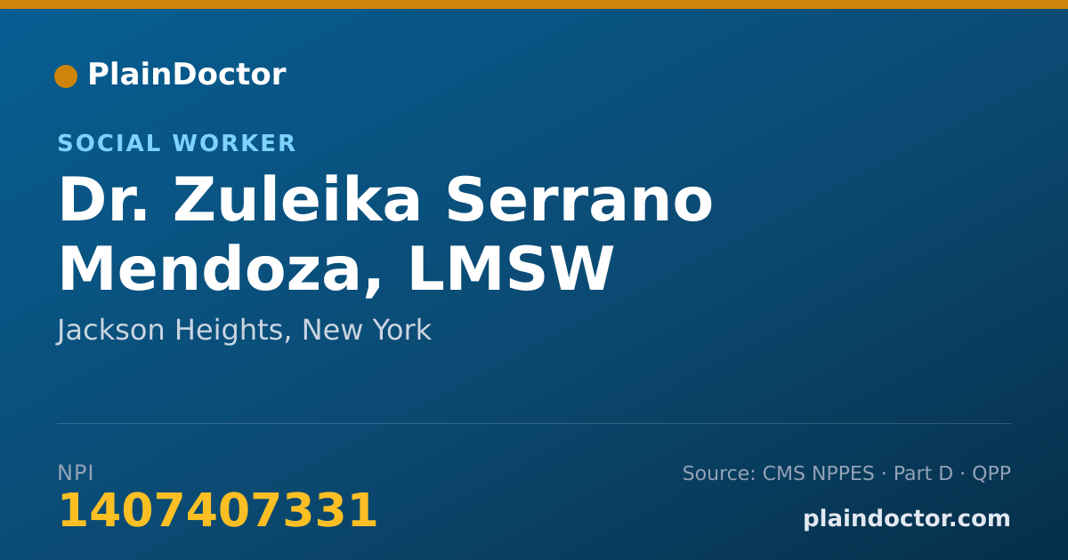 Shareable card for Zuleika Serrano Mendoza, LMSW - Social Worker, Jackson Heights, NY