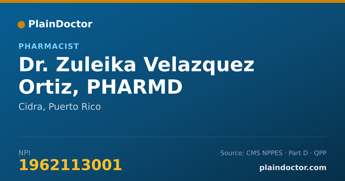 Shareable card for Zuleika Velazquez Ortiz, PHARMD - Pharmacist, Cidra, PR