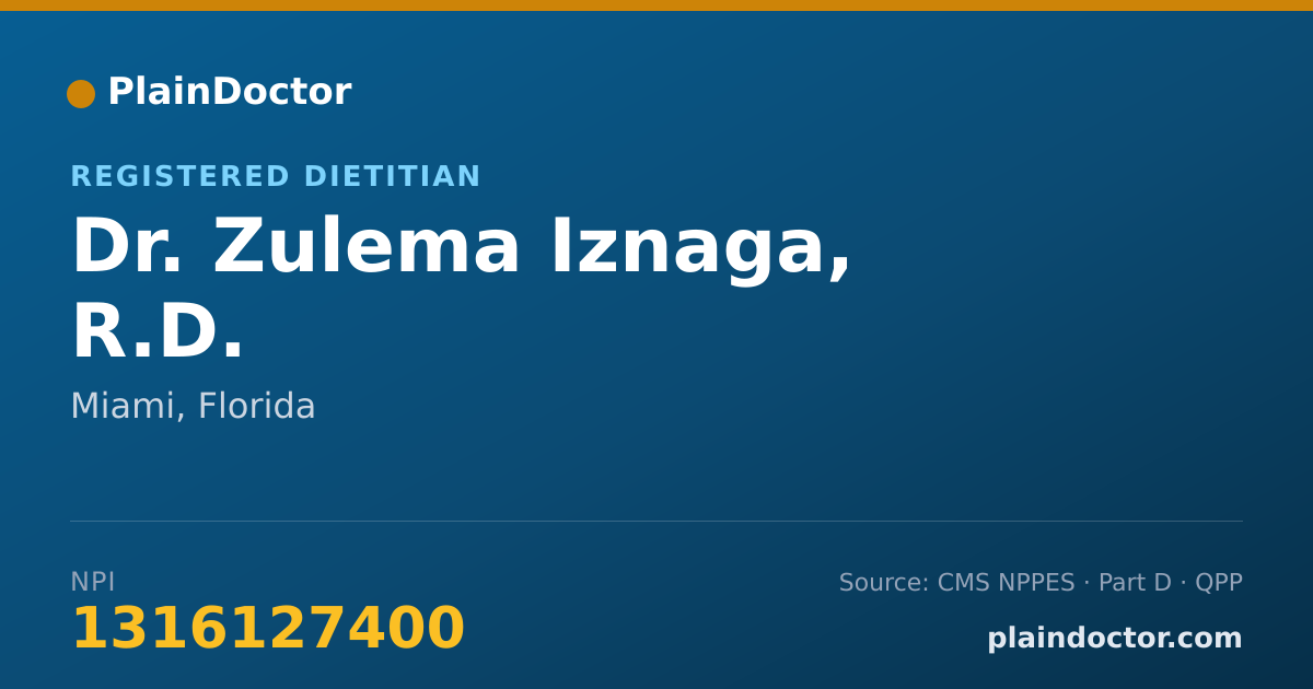 Shareable card for Zulema Iznaga, R.D. - Registered Dietitian, Miami, FL