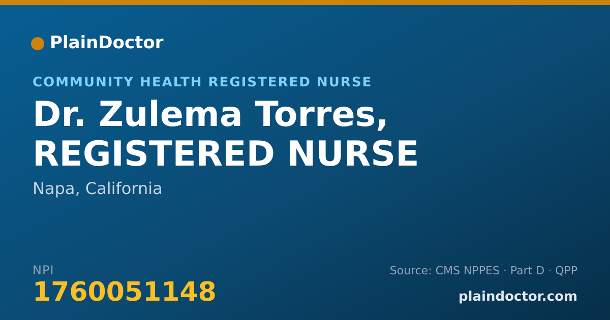 Shareable card for Zulema Torres, REGISTERED NURSE - Community Health Registered Nurse, Napa, CA