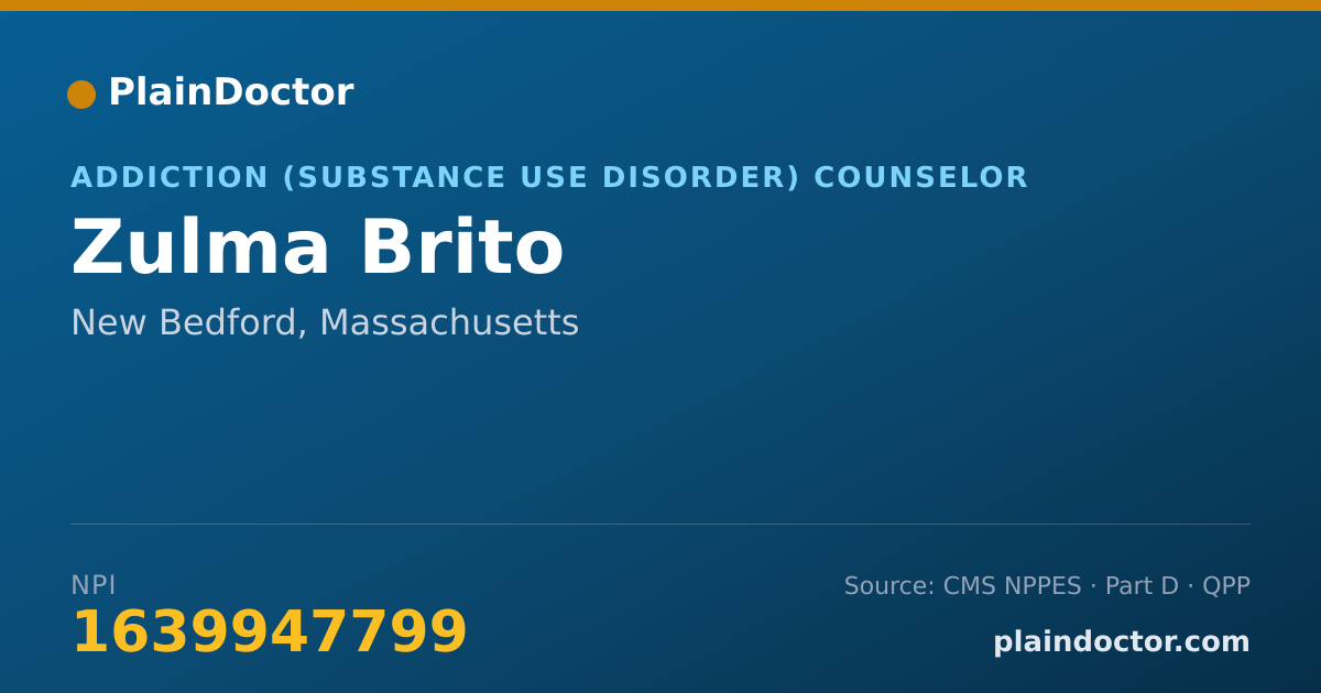 Shareable card for Zulma Brito - Addiction (Substance Use Disorder) Counselor, New Bedford, MA