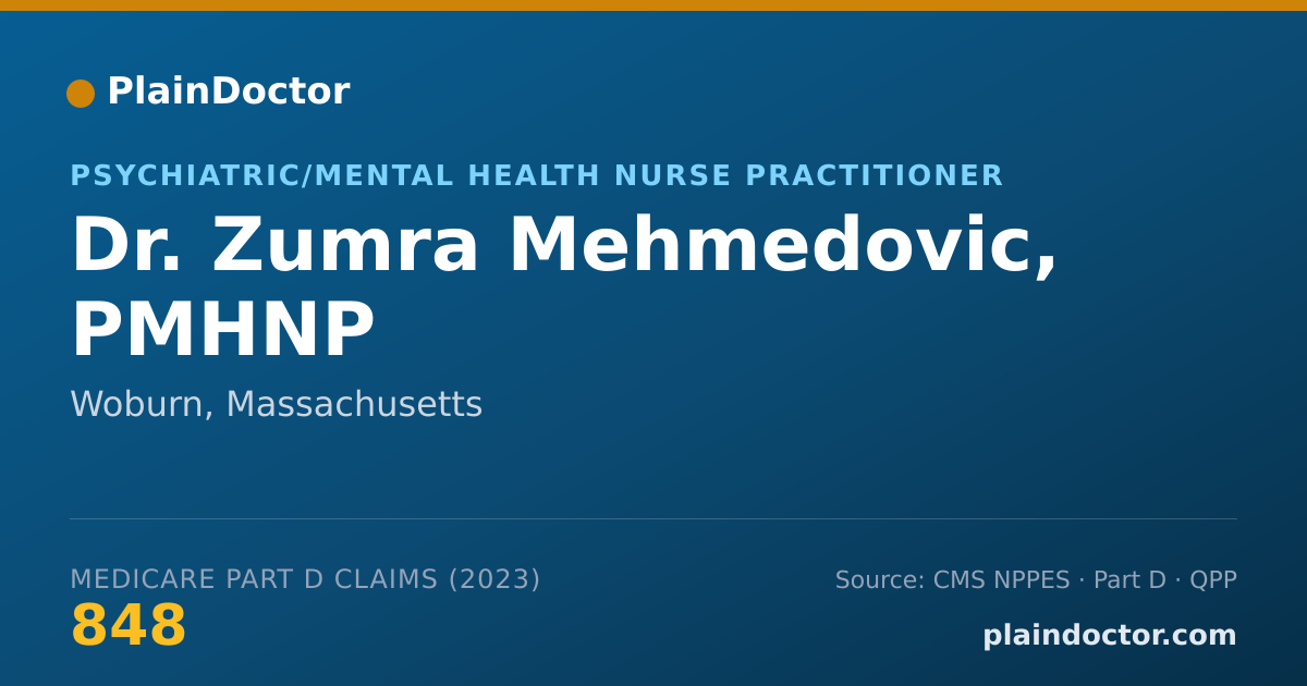 Shareable card for Zumra Mehmedovic, PMHNP - Psychiatric/Mental Health Nurse Practitioner, Woburn, MA