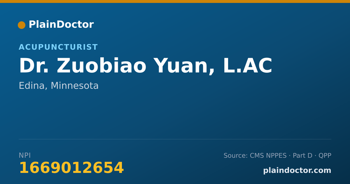 Shareable card for Zuobiao Yuan, L.AC - Acupuncturist, Edina, MN