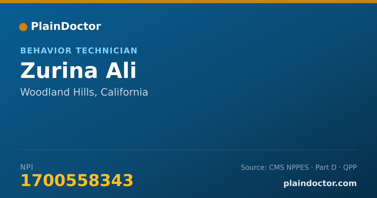 Shareable card for Zurina Ali - Behavior Technician, Woodland Hills, CA