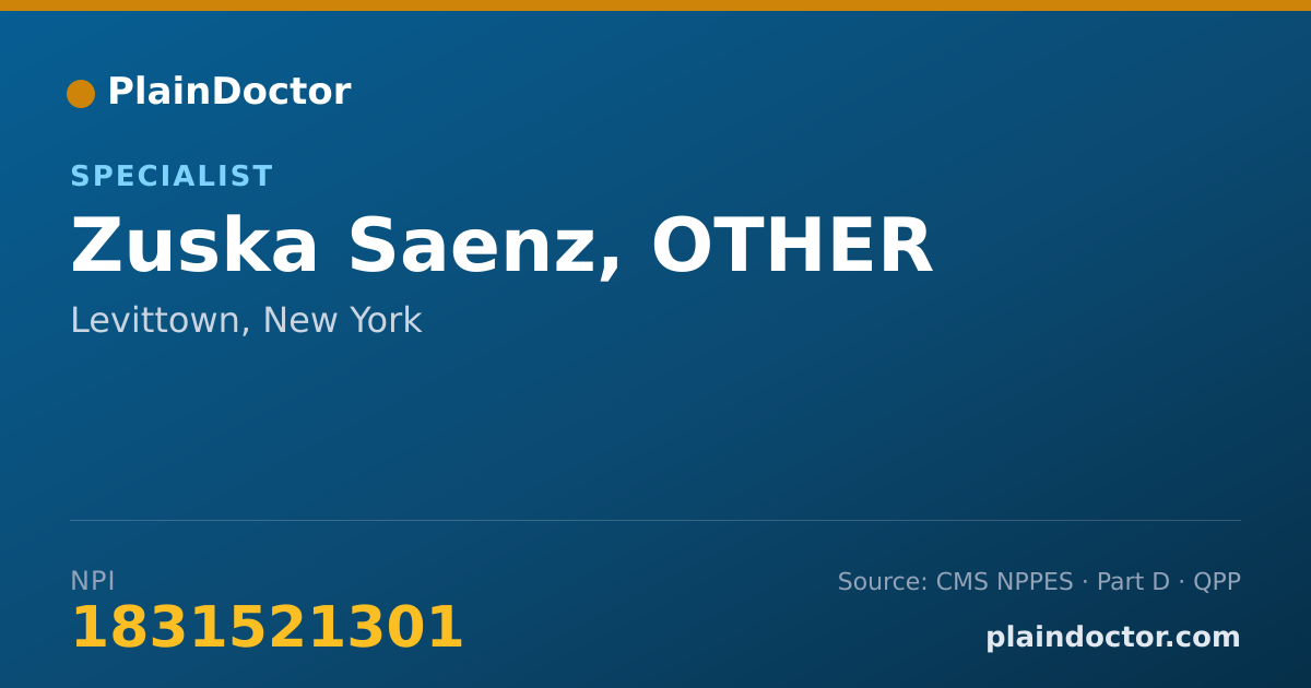 Shareable card for Zuska Saenz, OTHER - Specialist, Levittown, NY