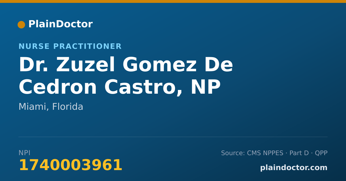 Shareable card for Zuzel Gomez De Cedron Castro, NP - Nurse Practitioner, Miami, FL