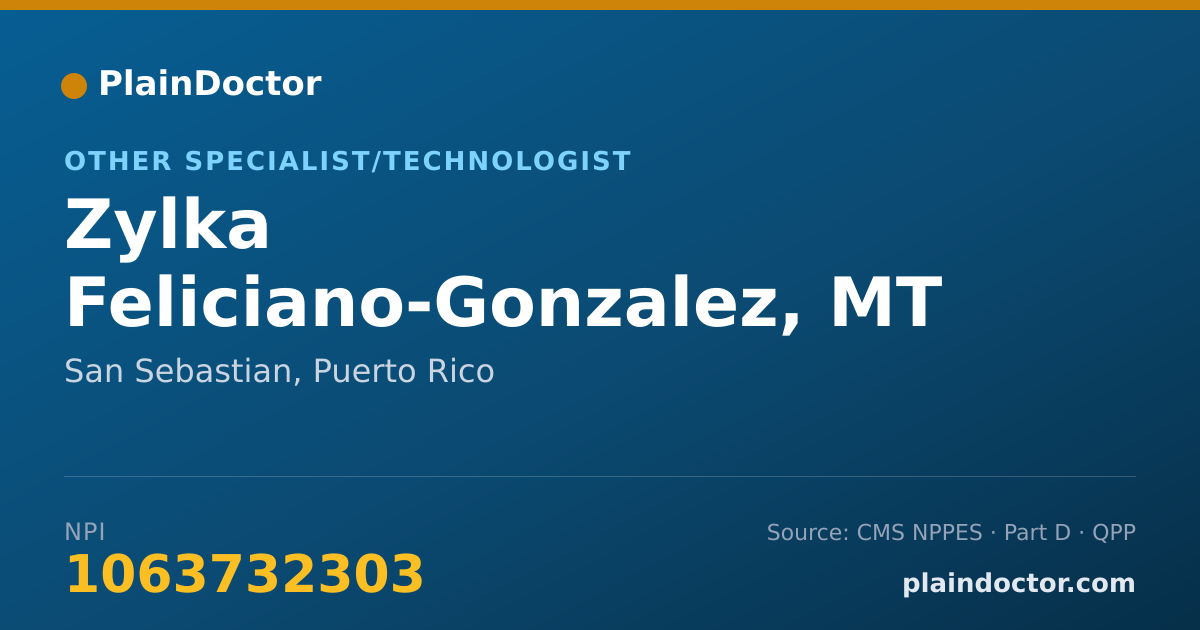 Shareable card for Zylka Feliciano-Gonzalez, MT - Other Specialist/Technologist, San Sebastian, PR